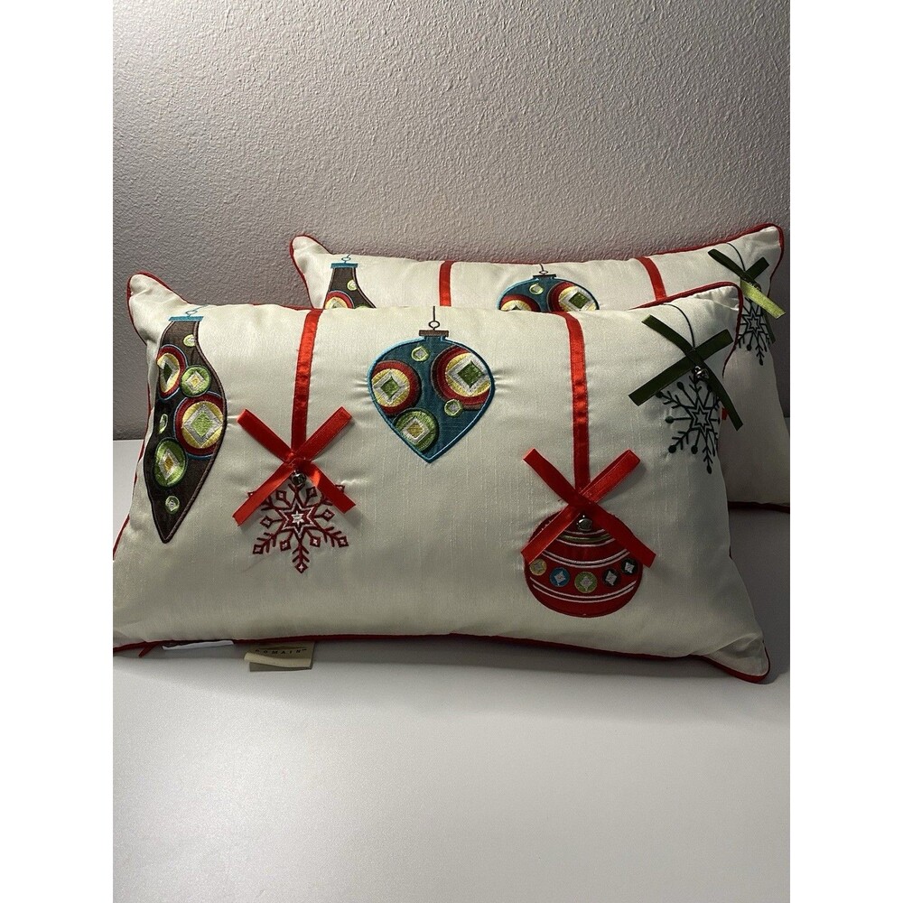 Domain  2 Holiday Decorated Christmas bed sofa chair throw Pillows 19”x12”